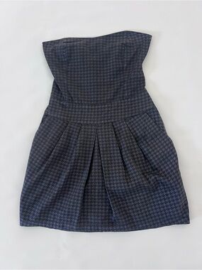 Mango Houndstooth Strapless Fit & Flare Mini Dress – Gray & Black – XS